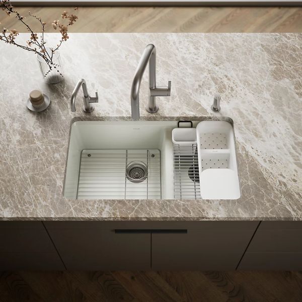 KOHLER® Riverby® Dune 33" Undermount Double-Bowl Workstation Kitchen Sink-1