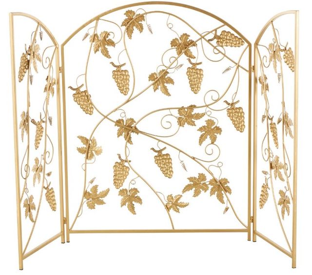 Deco Marche Gold Fruit Foldable 3-Panel Fireplace Screen with Leaf Accent-2