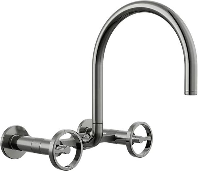 KOHLER® Billet® Vibrant Titanium 12" 2-Hole Wall-Mount Bridge Kitchen Sink Faucet with Round Handles-0