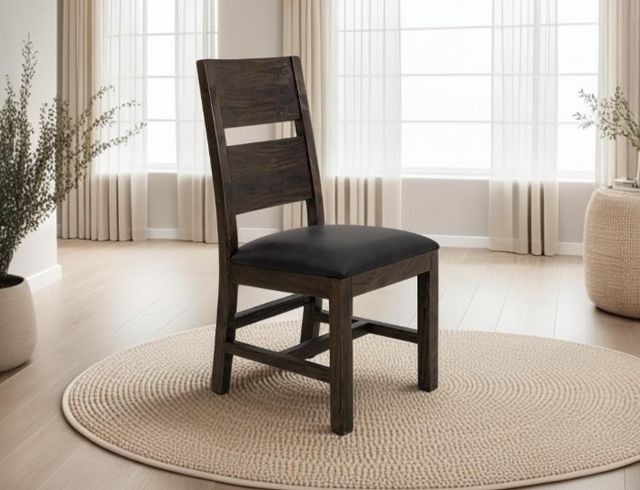 International Furniture Direct Teak Stained Dark Dining Side Chair-1