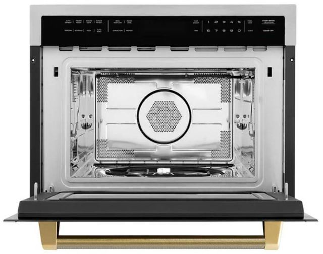 ZLINE Autograph Edition 24" 1.6 Cu. Ft. Stainless Steel Built-in Convection Microwave Oven with Polished Gold Helix Handle-4