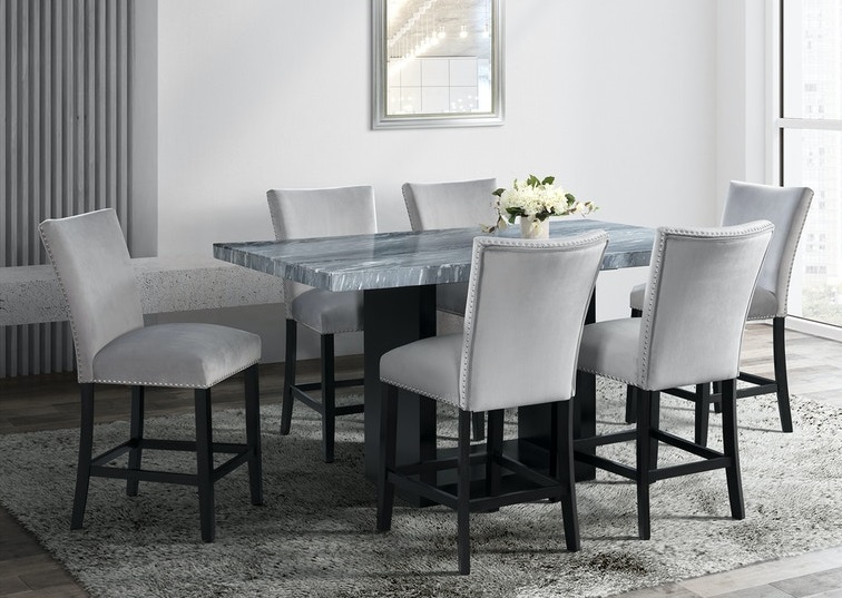 Elements International Valentino 7 Piece Grey Black Counter Height Dining Set Miskelly Furniture