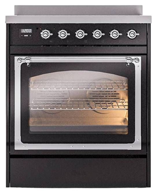 Ilve® Nostalgie II Noblesse 30'' Glossy Black Pro Style Induction Range with Chrome Trim-1