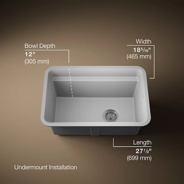 KOHLER® Cairn® Matte Gray 28" Undermount Single-Bowl Utility Sink-2