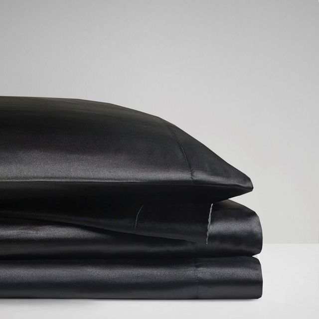 Olliix by Madison Park Essentials 6-Piece Black King Satin Wrinkle-Free Luxurious Sheet Set-2