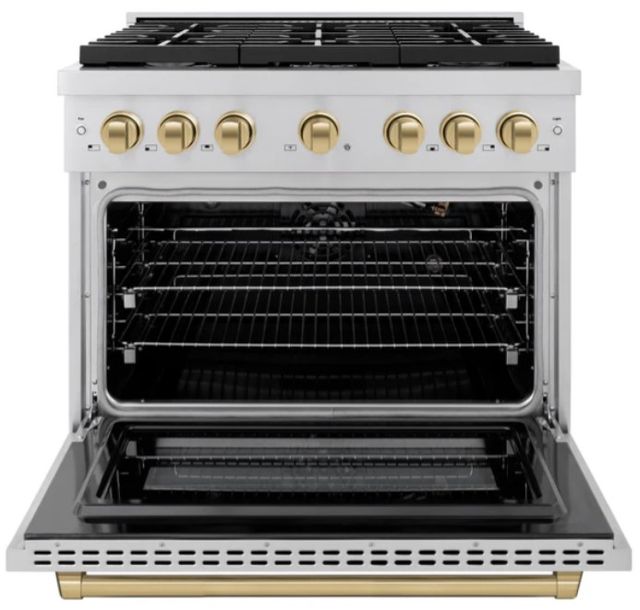 ZLINE Autograph Edition Paramount 36" Stainless Steel Pro Style Gas Range with DuoPro™ Cooktop and Champagne Bronze Accents-1