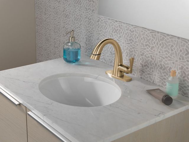 Delta Stryke® Lumicoat® Champagne Bronze Single Lever Handle Pull Down Bathroom Faucet-2
