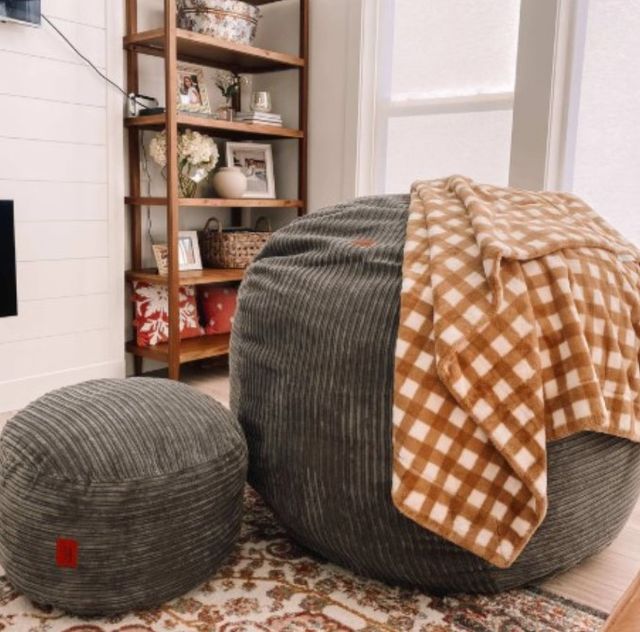 CordaRoy's® Gray Terry Corduroy Pouf Footstool-1