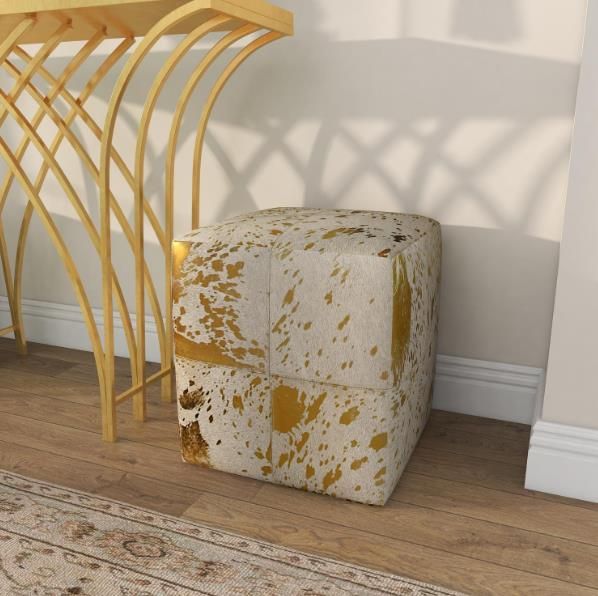 Deco Marche U Select Beige/Gold Ottoman with Patchwork Pattern-3