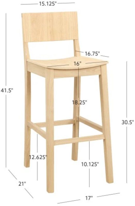 Linon Kentucky 2-Piece Unfinished Bar Stool Set-2