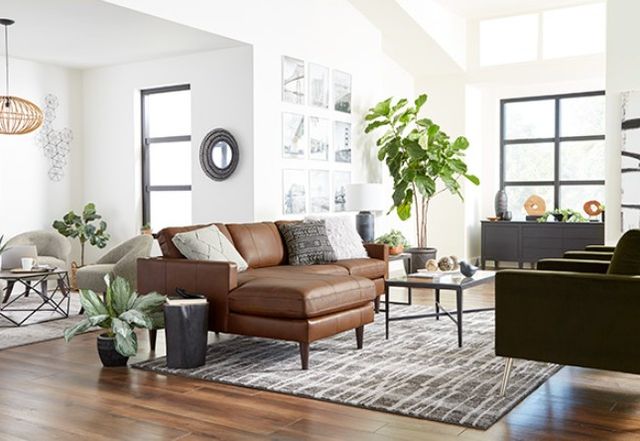 Best® Home Furnishings Customizable Trafton 2-Piece 57" Leather Left-Arm Facing Sectional and Chaise with Espresso Legs -1