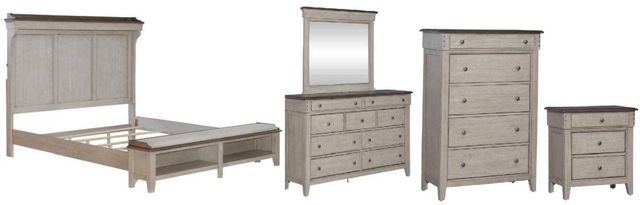Liberty Furniture Ivy Hollow 5-Piece Dusty Taupe/Weathered Linen King Mantle Storage Bedroom Set-0