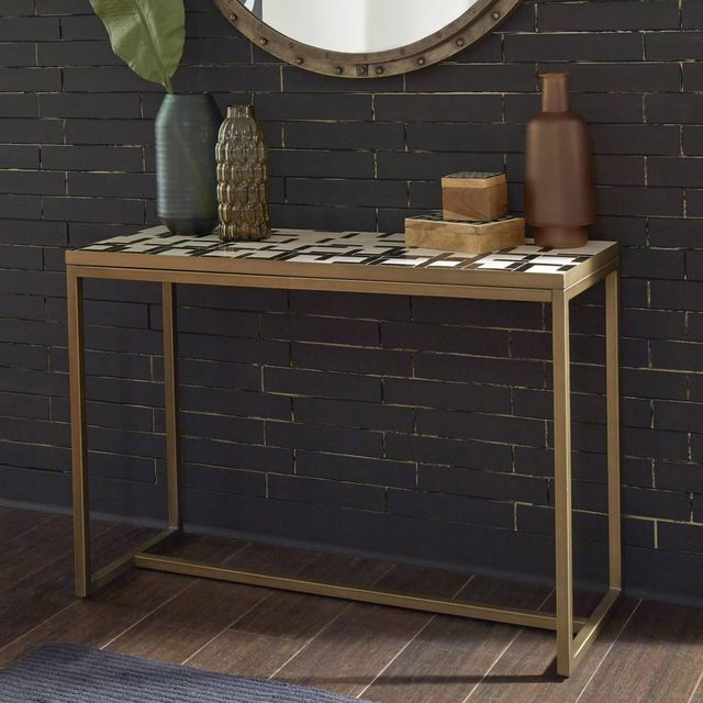 homestyles® Geometric II Bronze Console Table with Cream Mosaic Tile Top-4