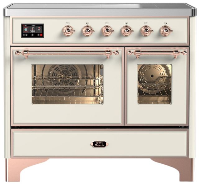 Ilve® Majestic III 40" Antique White Pro Style Induction Range with Triple Glass Door and Copper Trim-0
