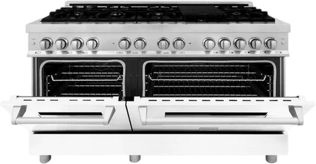 ZLINE 60" Stainless Steel Pro Style Dual Fuel Range with White Matte Door-3