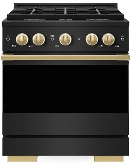 ZLINE Marino 30" Black Stainless Steel Pro Style Dual Fuel Range with Polished Gold Accents-0