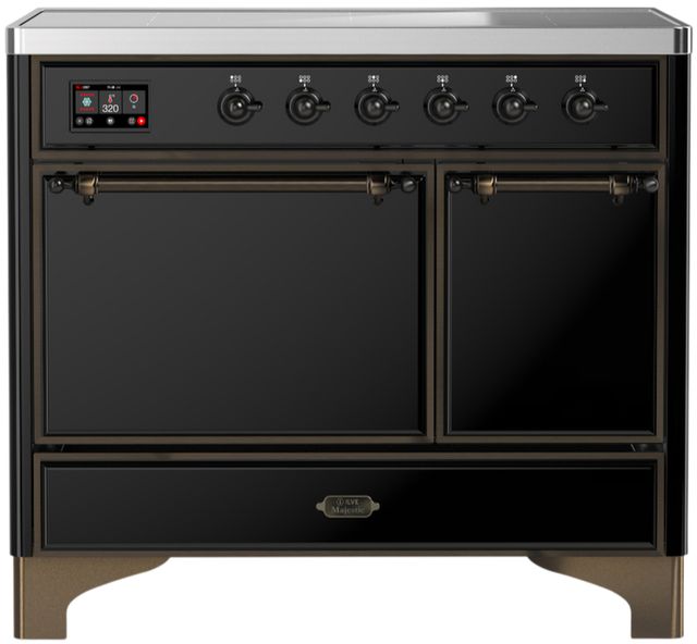 Ilve® Majestic III 40" Glossy Black Pro Style Induction Range with Solid Door and Burnished Trim-0