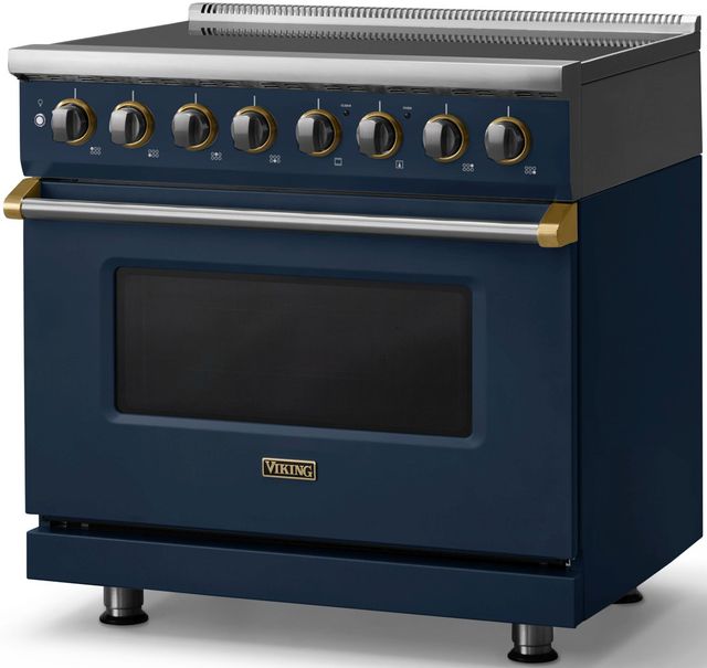Viking® 5 Series 36" Slate Blue Pro Style Induction Range with Brushed Brass Trim-2