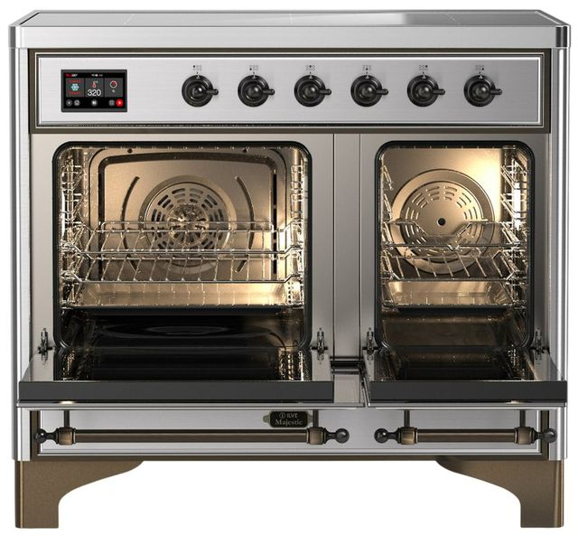 Ilve® Majestic III 40" Stainless Steel Pro Style Induction Range with Solid Door and Burnished Trim-1