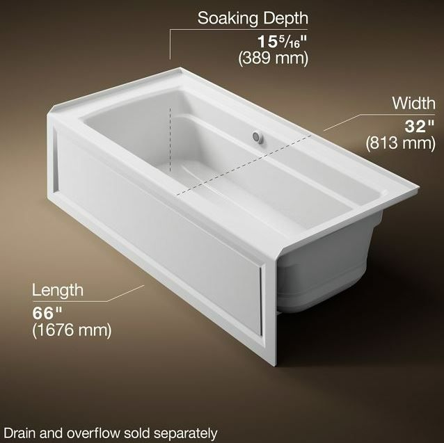 KOHLER® Archer® White 66" x 32" Alcove Heated BubbleMassage™ Air Bath with Bask® Heated Surface - Right Drain-3