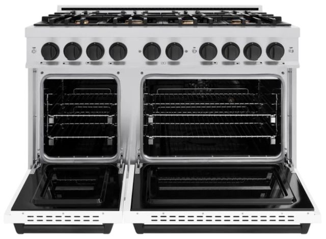 ZLINE Classic Autograph Edition 48" Stainless Steel Pro Style Gas Range with White Matte Door and Matte Black Accents-1