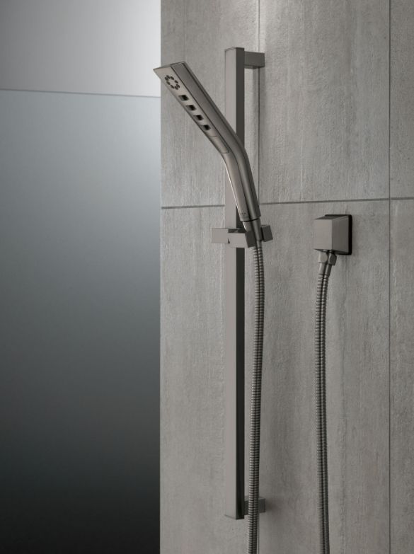Delta Universal Showering Lumicoat® Black Stainless H2Okinetic® Slide Bar Hand Shower-2
