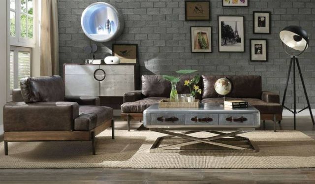 ACME Furniture Silchester Distress Chocolate/Oak Leather Sofa-1