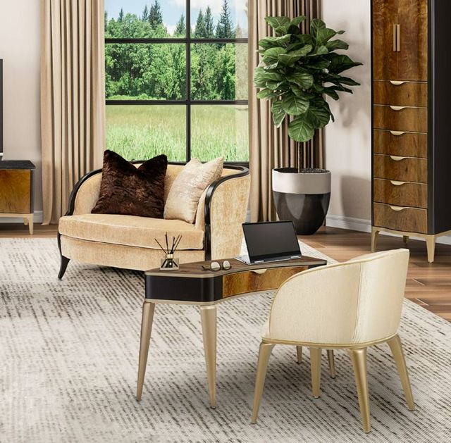Michael Amini® Malibu Crest Crotch Mahogany Vanity Desk with Burnished Gold Legs-1