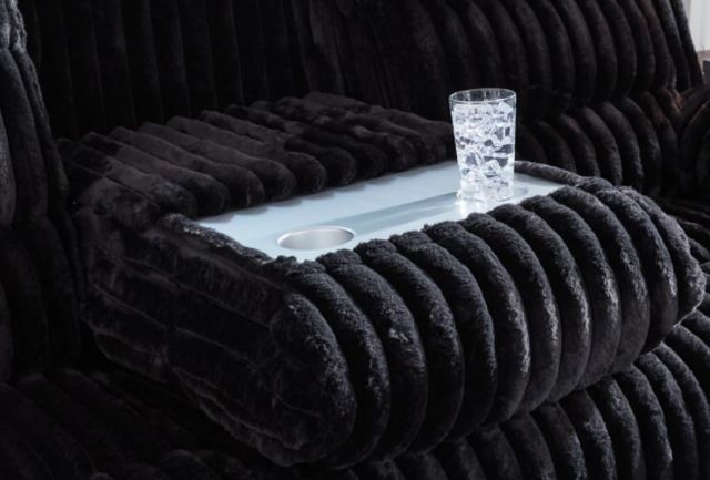 Signature Design by Ashley® Rhines Falls Onyx Power Reclining Sofa with Drop Down Table-5