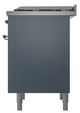 Ilve® Nostalgie II Noblesse 36'' Blue Gray Pro Style Dual Fuel Range with Brass Trim-3