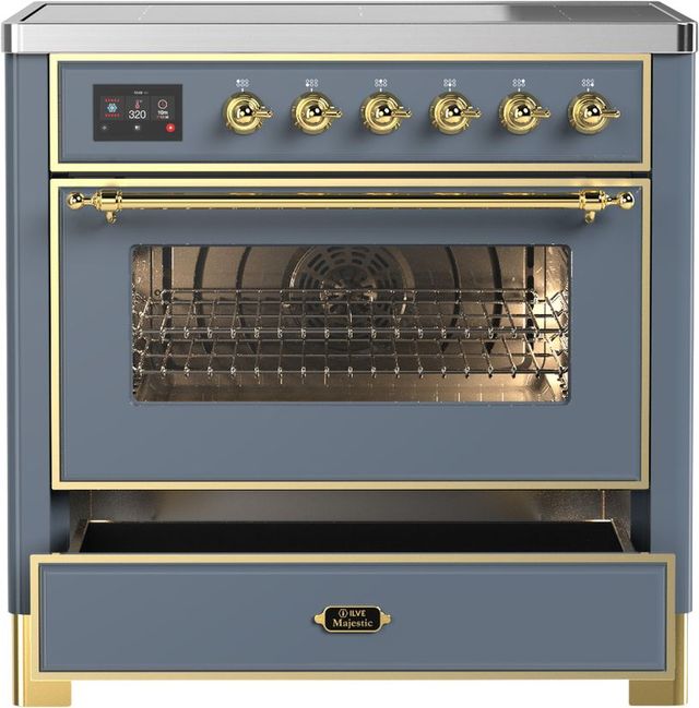 Ilve® Majestic III 36" Blue Gray Pro Style Induction Range with Triple Glass Door and Brass Trim-2