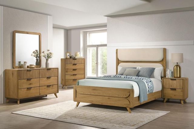 Coaster® Bennett 5-Piece Light Oak Eastern King Upholstered Panel Bedroom Set-1