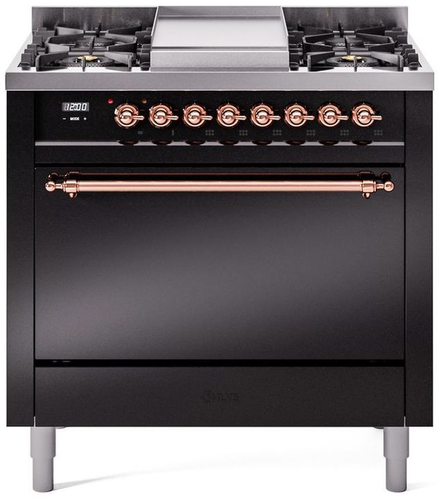 Ilve® Nostalgie II Series 36" Glossy Black Pro Style Dual Fuel Range-0