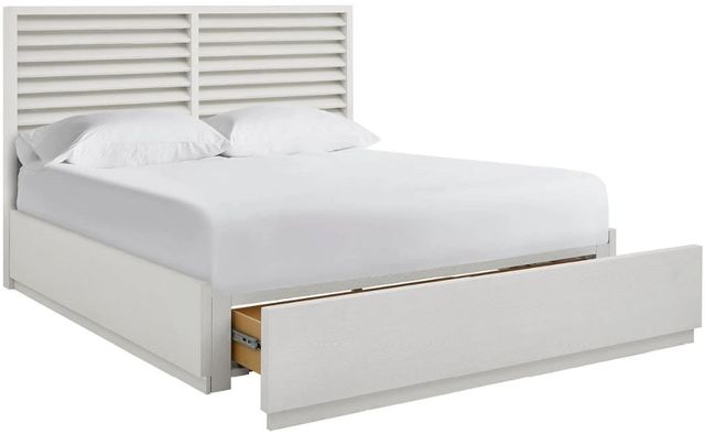 Universal Explore Home™ Oasis White Sandblasted Quartered Pine Shoreline Panel Storage Queen Bed-0