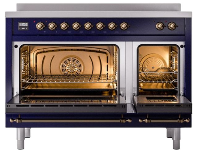 Ilve® Nostalgie II Noblesse 48'' Midnight Blue Pro Style Induction Range with Burnished Trim-1