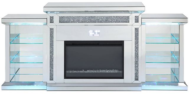 ACME Furniture Noralie Faux Diamonds/Mirrored Fireplace with LED and Bluetooth-4