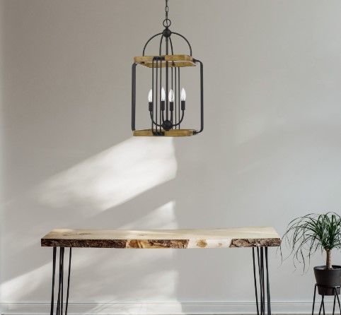 Cal® Lighting & Accessories Ripon Iron/Oak Chandelier-1