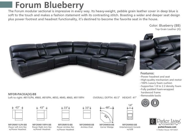 Parker House® Forum 6-Piece Blueberry Power Reclining Sectional-3
