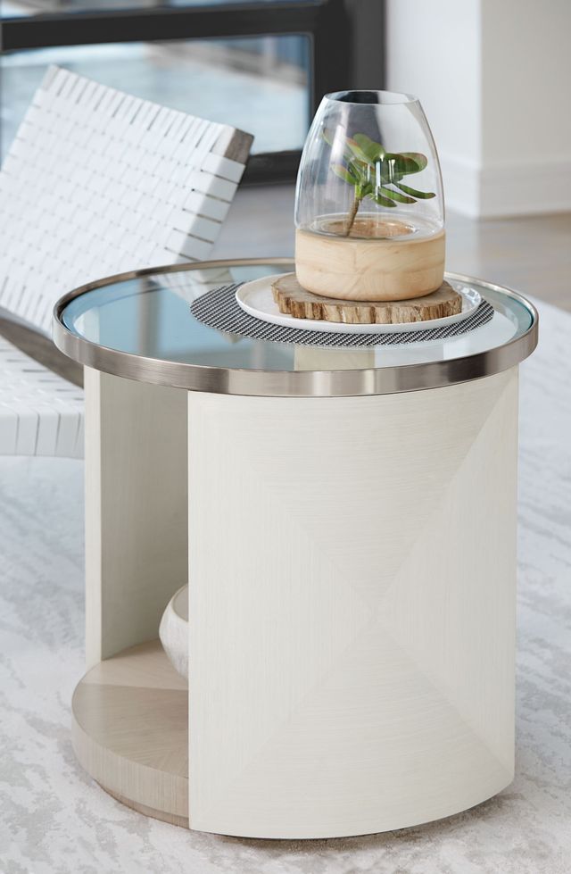 Bernhardt Axiom Glass Top Side Table with Linear Grey Base-1
