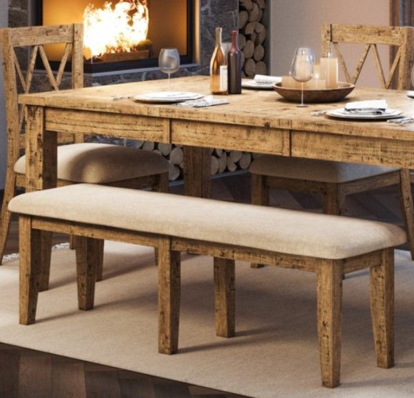 Jofran Inc. Telluride Beige/Gold Dining Bench-1
