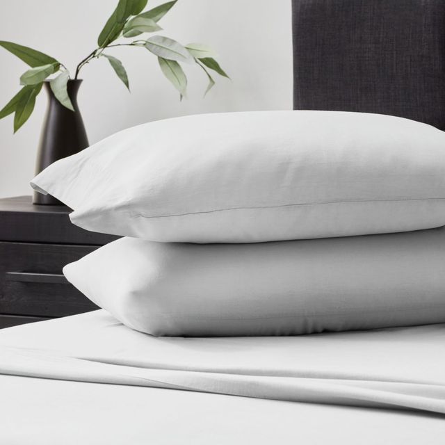 Malouf® Linen-Weave Cotton White Queen Pillow Case-4