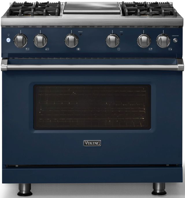 Viking® 5 Series 36" Slate Blue Pro Style Gas (LP) Range with Polished Chrome Trim-3