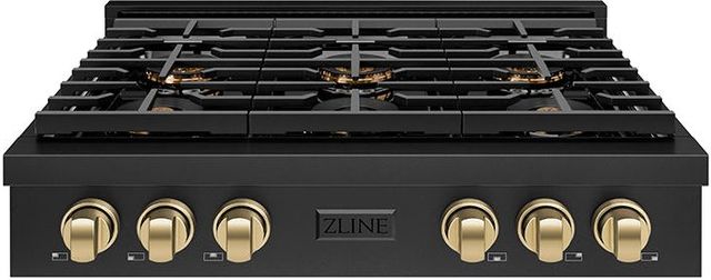 ZLINE Paramount 36" Black Stainless Steel Gas Rangetop with Champagne Bronze Accents-0
