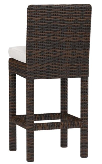Sunset West Montecito Cognac Resin Wicker Outdoor Bar Stool with Canvas Flax Cushion-3