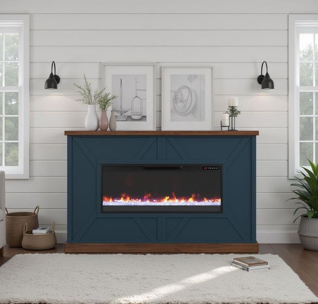 Legends Home Real Cozy Liberty Blue Denim/Whiskey Fireplace Mantel-1