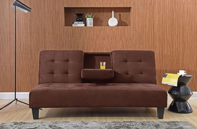Milton Greens Stars Dark Brown Dacron Futon with Cup Holder-3