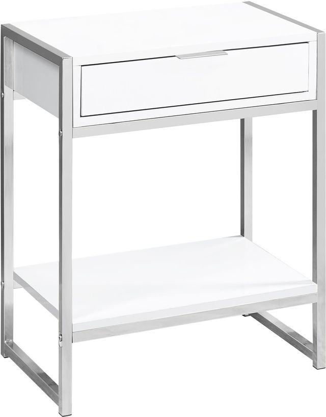 Monarch Specialties Inc. Glossy White 24"H Chrome Metal Accent Table with Shelf-0