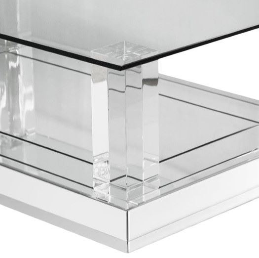 Michael Amini® Montreal™ Glass Top Rectangular Cocktail Table with Mirrored Base-2
