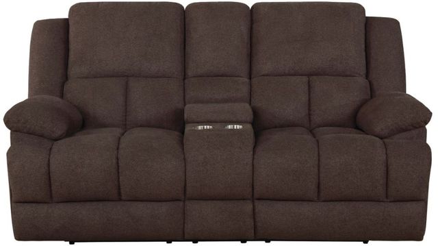 Coaster® Waterbury Brown Reclining Upholstered Loveseat with Console-2