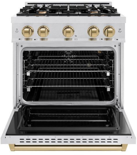 ZLINE Classic Autograph Edition 30" Satin Stainless Steel Pro Style Gas Range with Champagne Bronze Accents-1